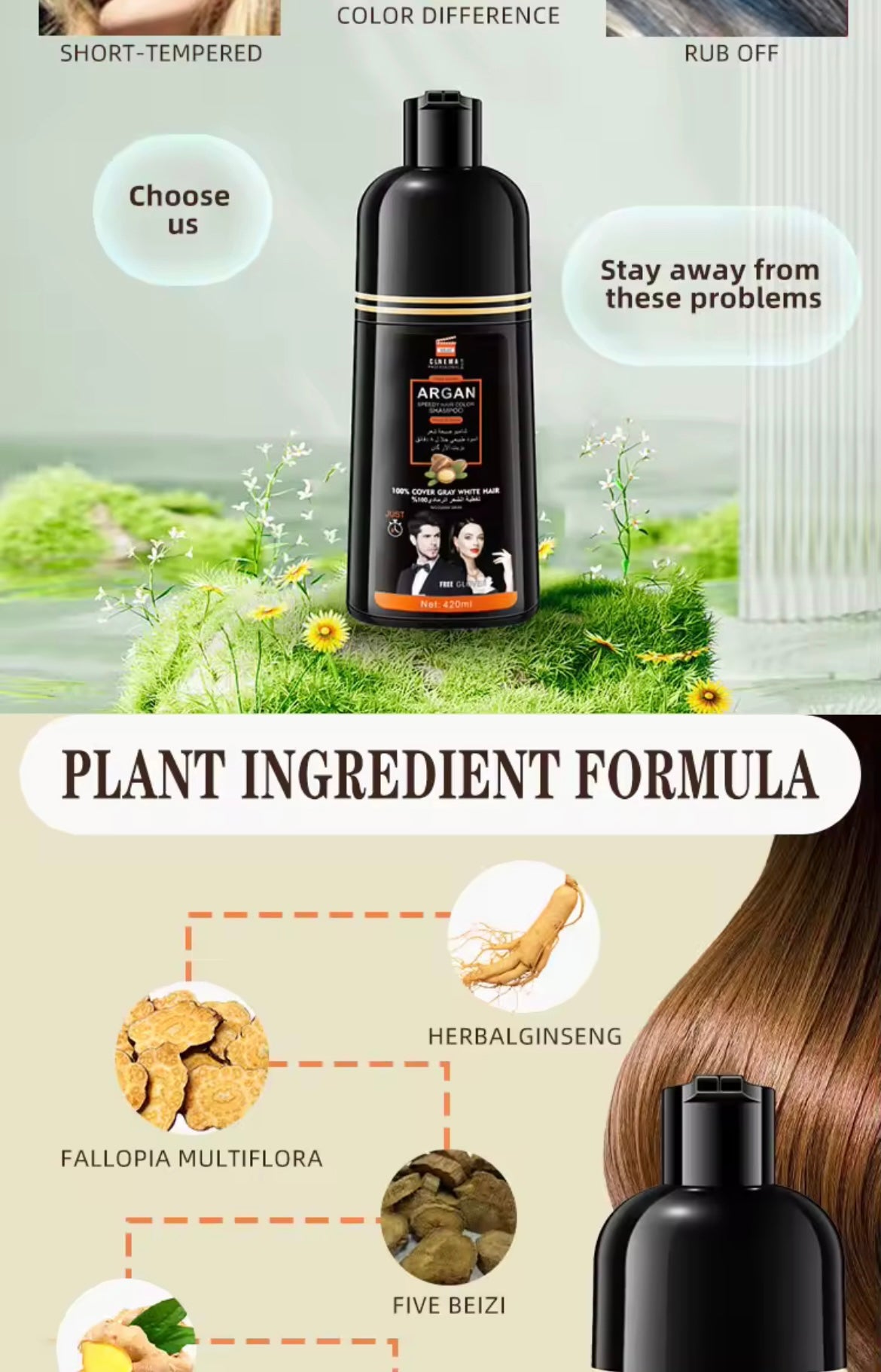 Shampoing d’huile argan anti cheveux blanc