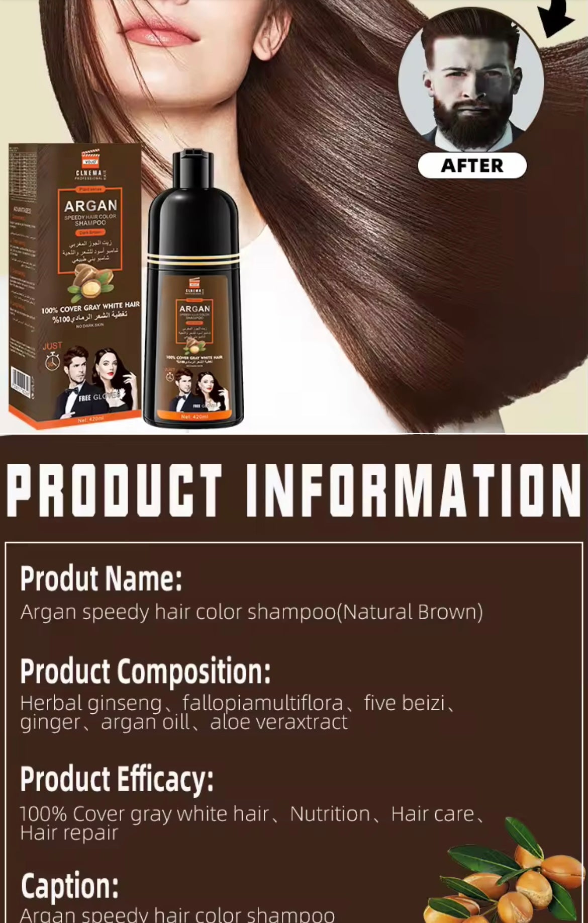 Shampoing d’huile argan anti cheveux blanc